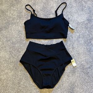 NWT Aerie Black Ribbed bikini size M